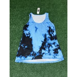 Women's Tie Dye Tank Top Shirt Black Blue Coastal Athleisure Yoga Size Large